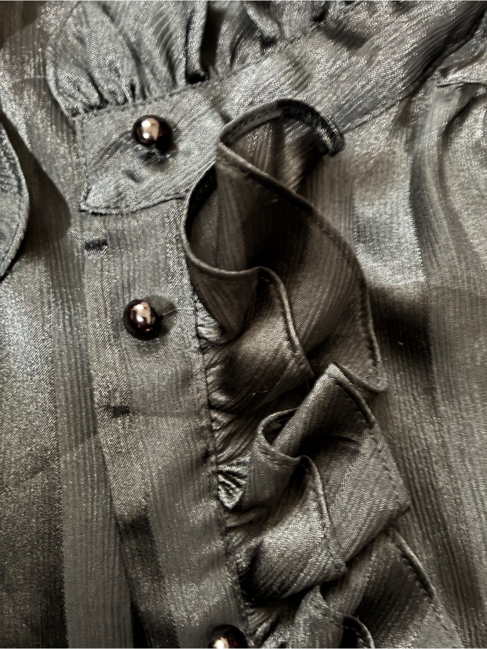 Vintage La Blouse Black Ruffled Button-Up - Picture 5 of 12